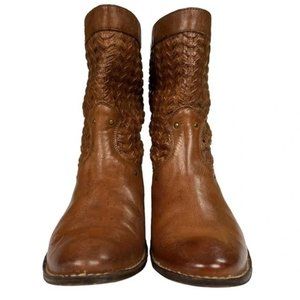 Frye Shirley Huarache Woven Leather Boots Women's Cognac (Brown) Size 9